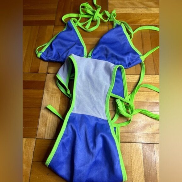 Neon green and periwinkle bikini - Picture 3 of 5